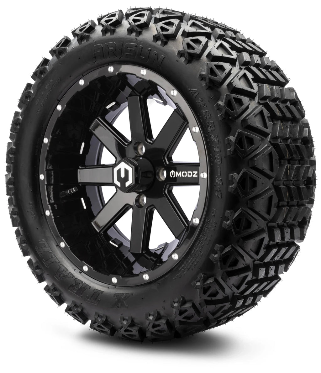 MODZ® 14" Assault Glossy Black Ball Mill – Lifted Tires & Wheels Combo