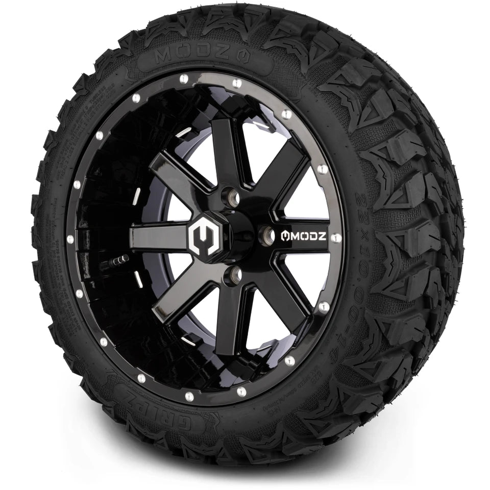 MODZ® 14" Assault Glossy Black Ball Mill – Lifted Tires & Wheels Combo