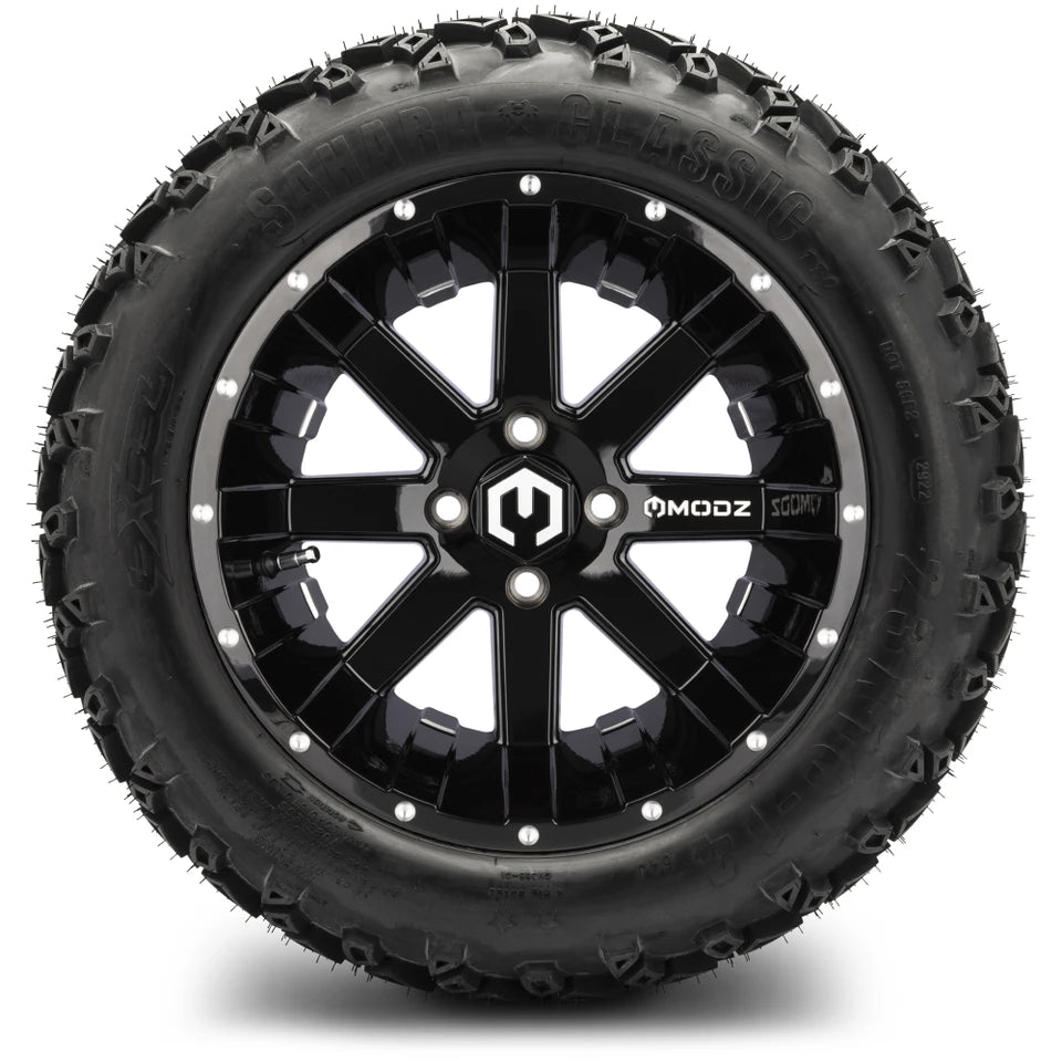 MODZ® 14" Assault Glossy Black Ball Mill – Lifted Tires & Wheels Combo