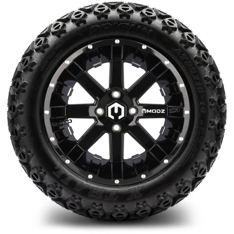 MODZ® 14" Assault Glossy Black Ball Mill – Lifted Tires & Wheels Combo